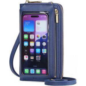 Women Dark Blue Phone Purse Crossbody Bags for Small Travel Wallet Touch Screen